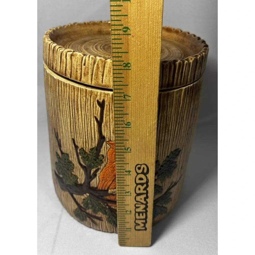 🦉Vintage Owl Ceramic Canister Brown Wood Grain ‎ 8.5